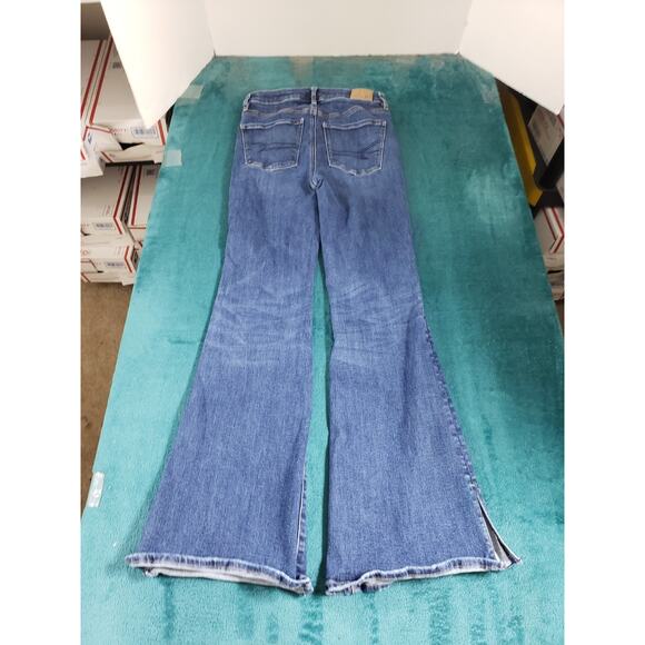 American Eagle Jeans Size 2 Womens Blue Stretch High Rise Boho Flared Wide Leg - Picture 12 of 14